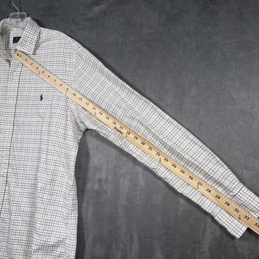 Polo Ralph Lauren Shirt Mens Large Ivory Brown Check Long Sleeve Button Up - Picture 9 of 13